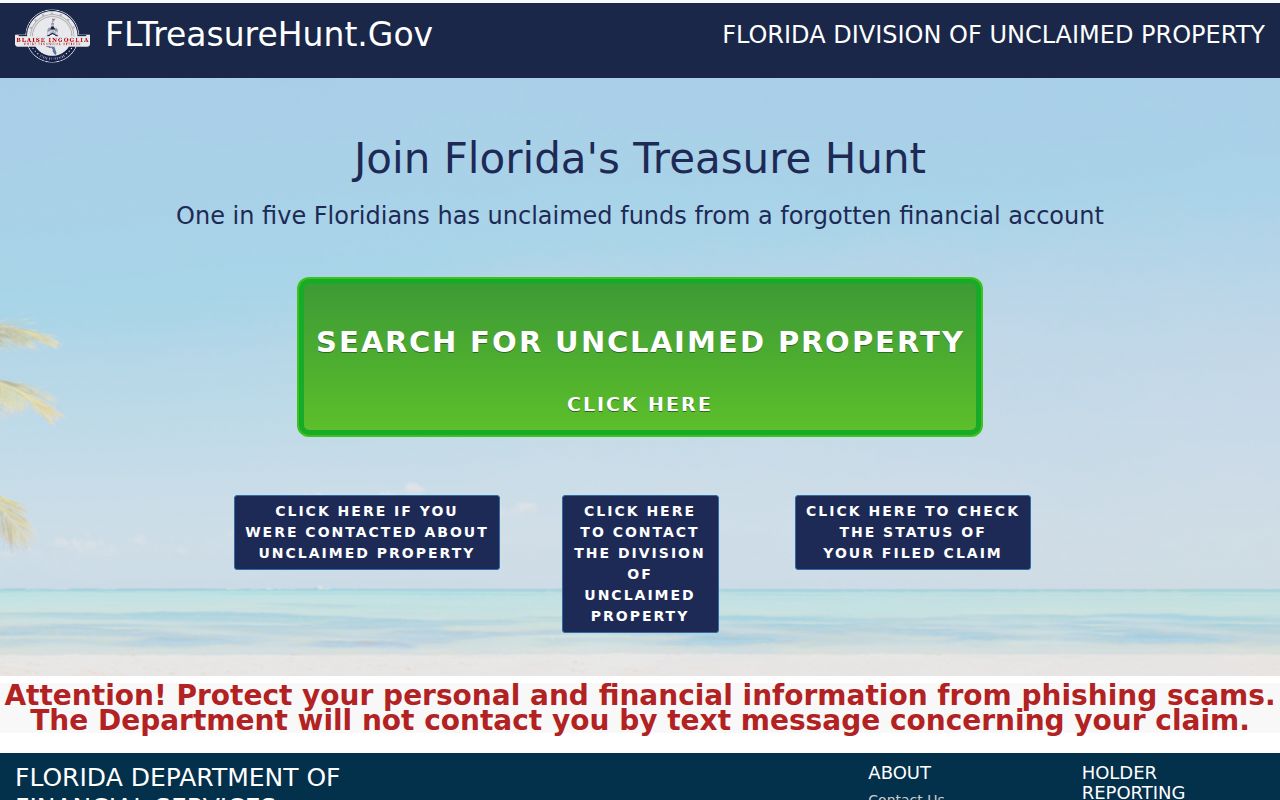 Florida Treasure Hunt official unclaimed property name search