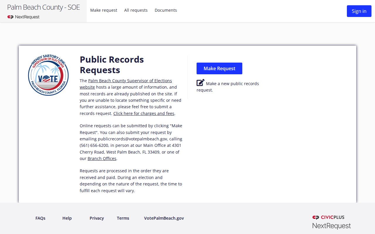 Palm Beach County Supervisor of Elections public records request portal