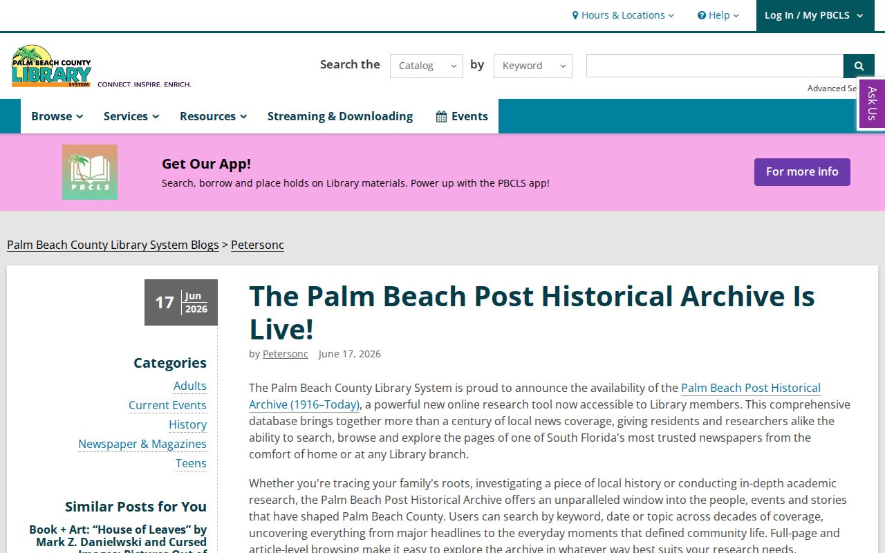 Palm Beach County Library Palm Beach Post historical archive page