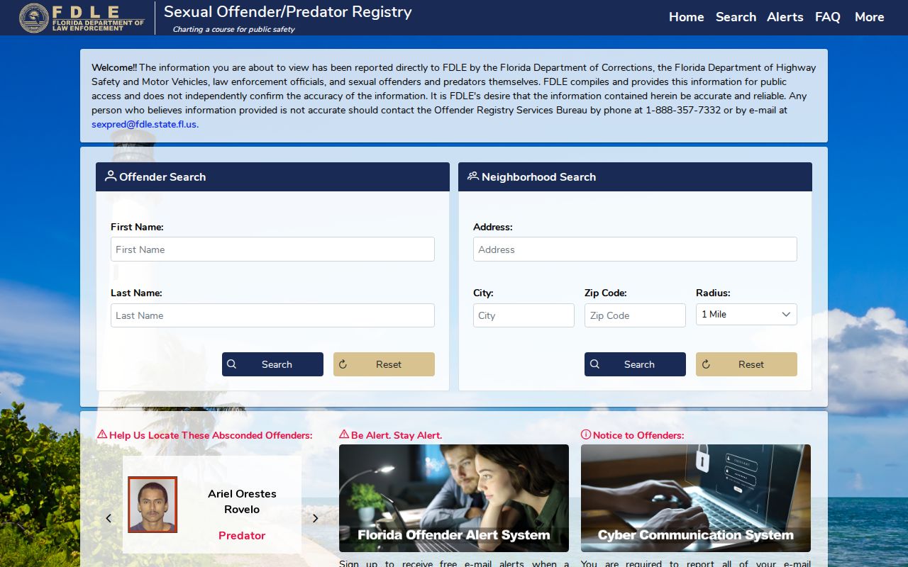 FDLE offender registry name and address search for Palm Beach County