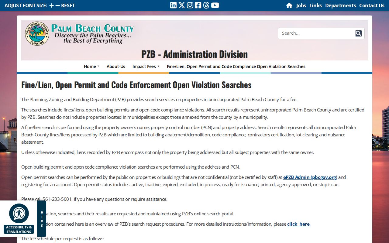 Palm Beach County permit lien and code search services