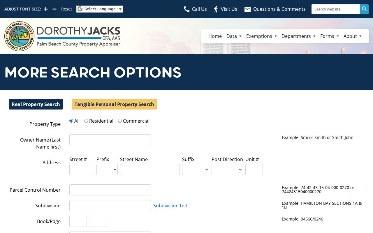 PAPA advanced street and parcel search in Palm Beach County